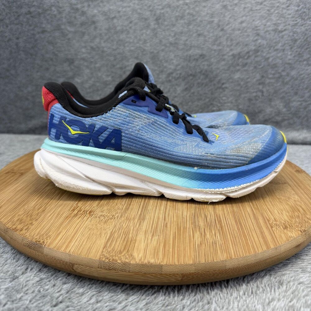 HOKA ONE ONE Clifton 9 Youth Shoes Boys Size 3.5Y Blue Yellow Running Sneakers
